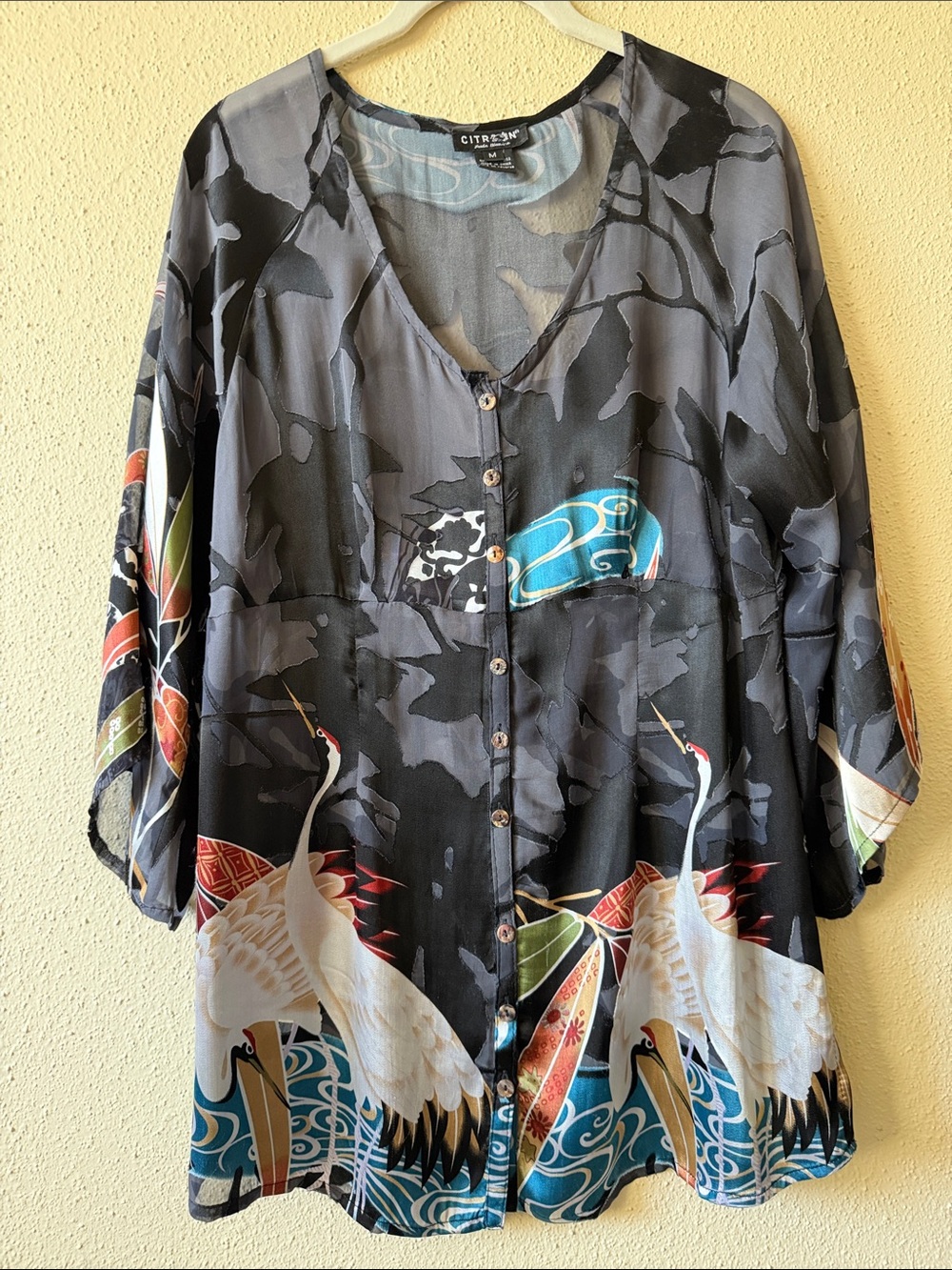 Citron Santa Monica Asian Crane Art Print Top